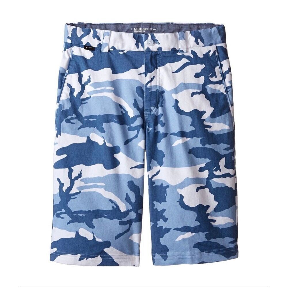 Youth Nike Golf Kids Print Flat Front Ocean Blue Standard Fit Chino Shorts Sz M